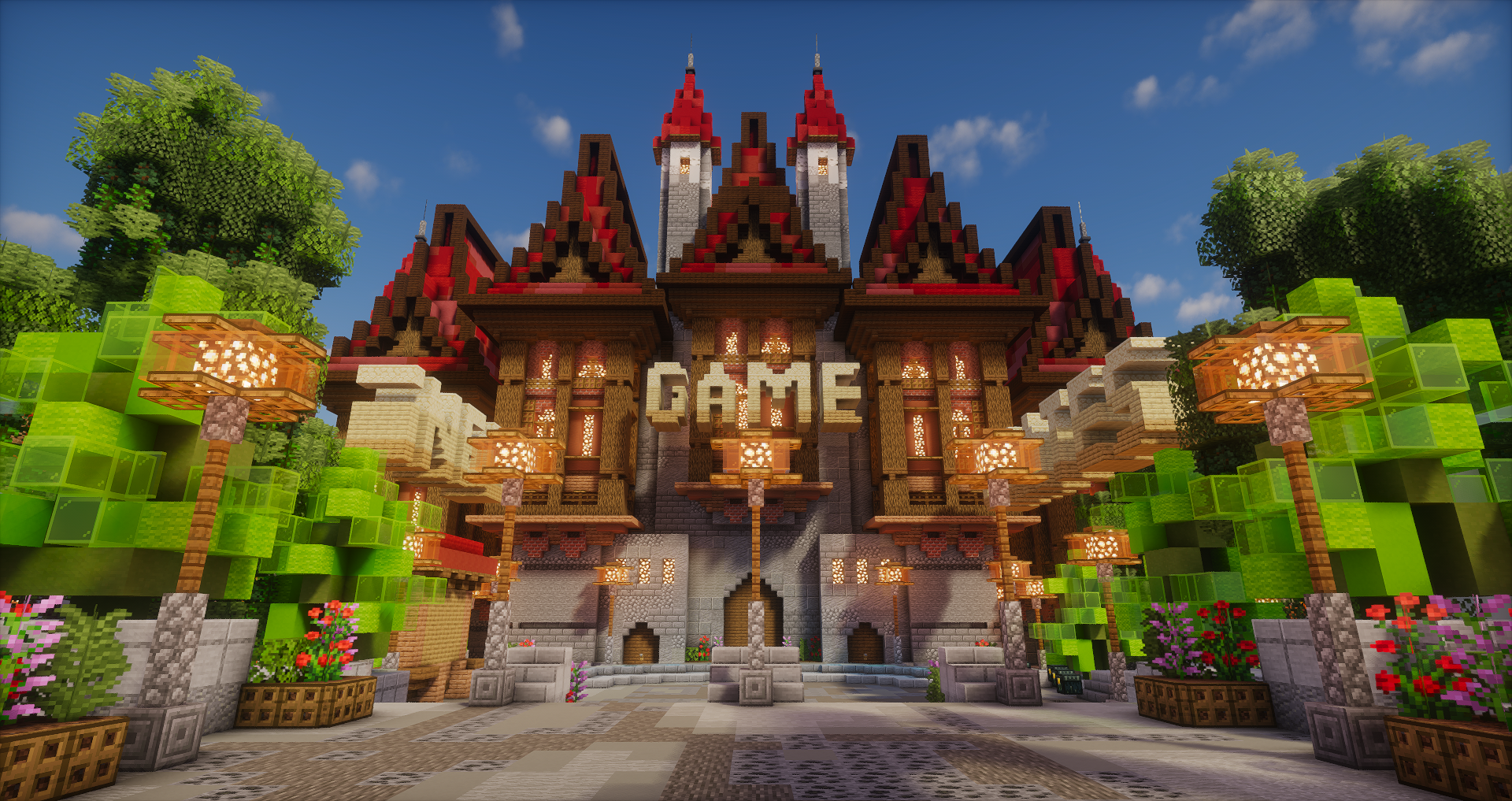 Red Medieval LOBBY 160x160 on voxel.shop - Minecraft Builds
